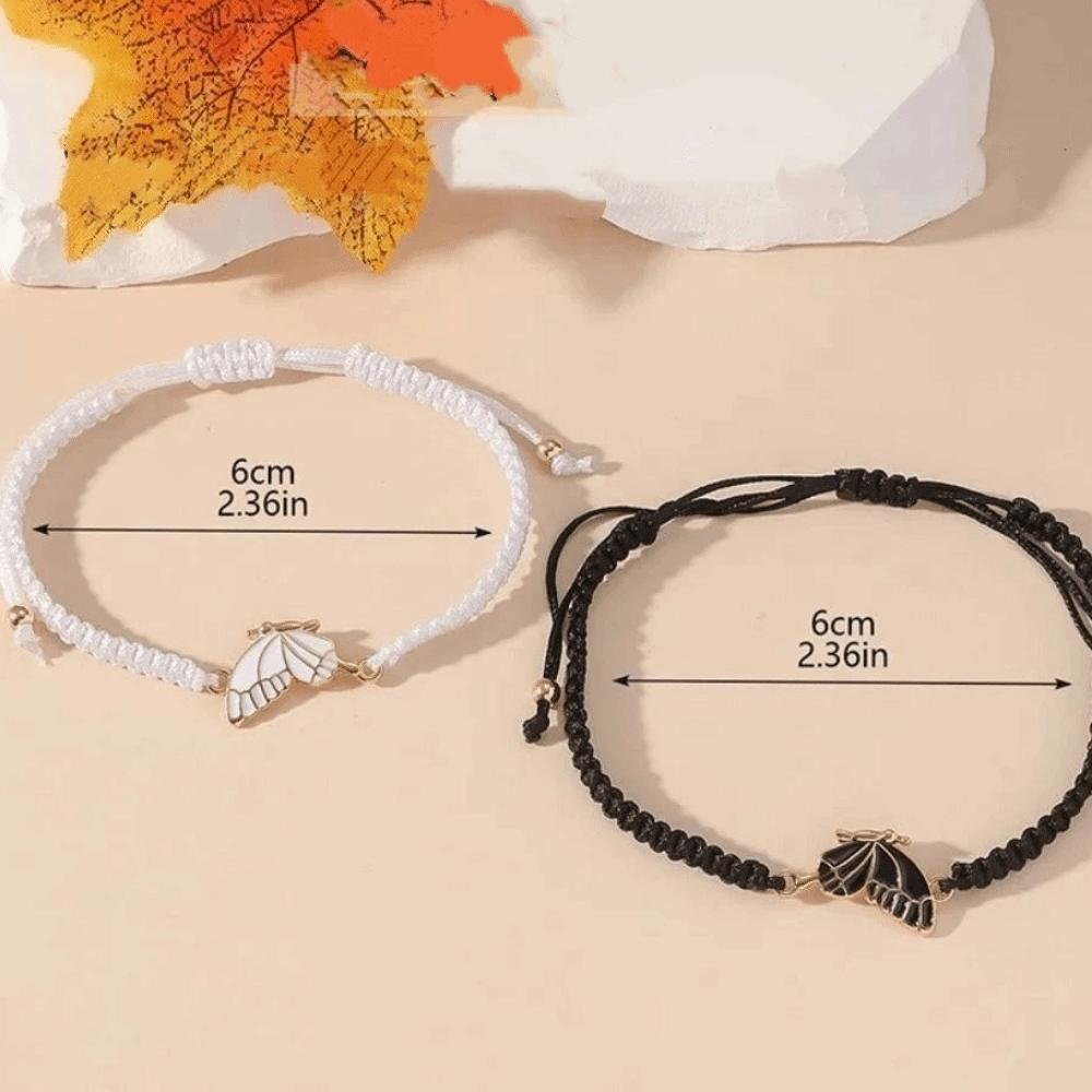 2Pcs Rope Woven Braided Bracelet Set Adjustable Splicing Design Magnetic Butterfly Bracelet Wristbands Friendship Bracelet Gifts