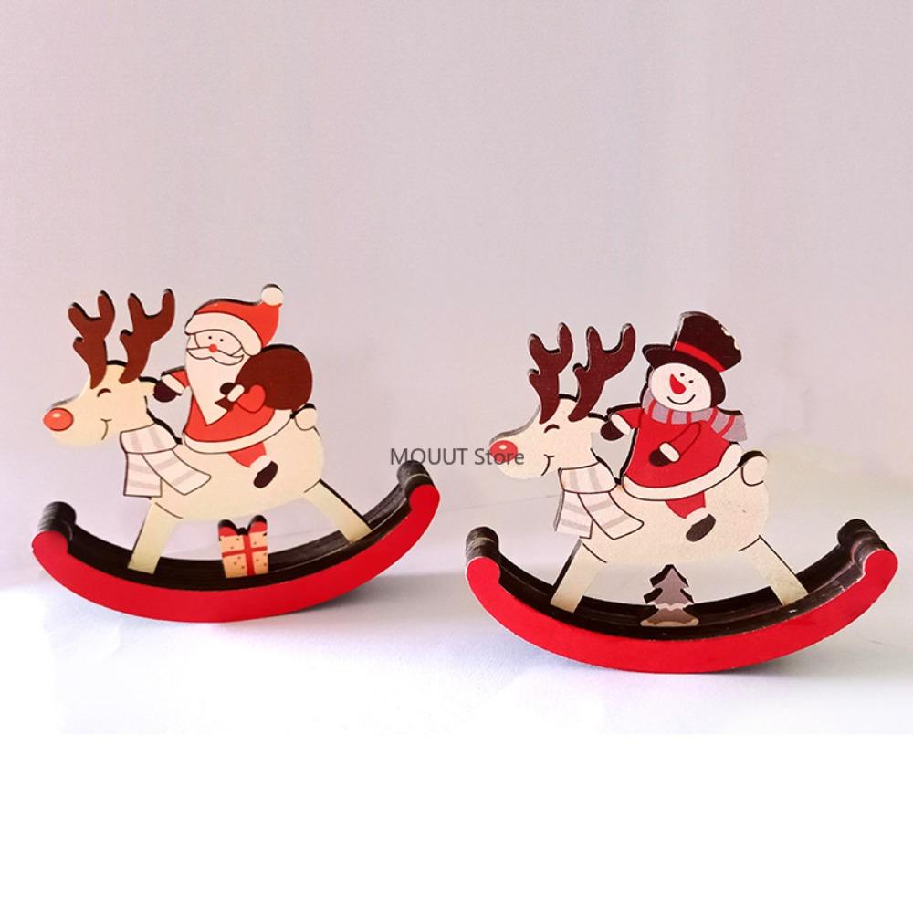Christmas Decorations Rocking Snowman and Rocking Horse Ornaments Christmas Gifts Hand-painted Old Man and Snowman Wooden Crafts