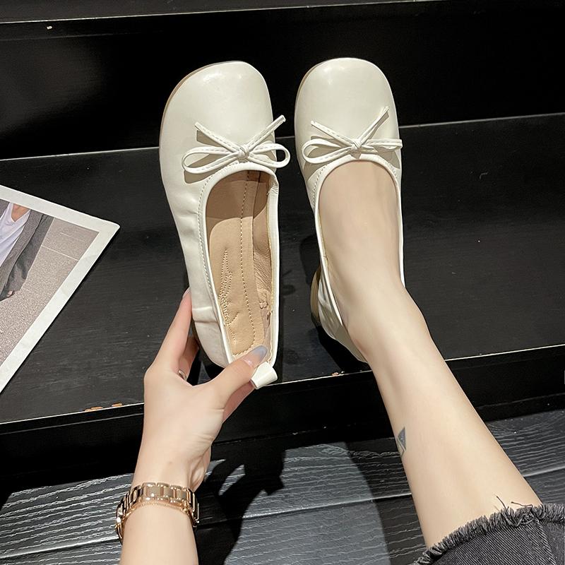 Women's Pumps 2024 Autumn Ballet Shoes Women Slip-on Boat Shoes Round Toe Bow-knot Moccasin Zapatos Soft Comfortable Shallow