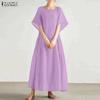 ZANZEA Women Casual Round Neck Loose Summer Short Sleeve Dress
