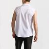 Men's Sleeveless White Shirt Summer Casual Breathable Collared Top Double Pocket Male Blouse