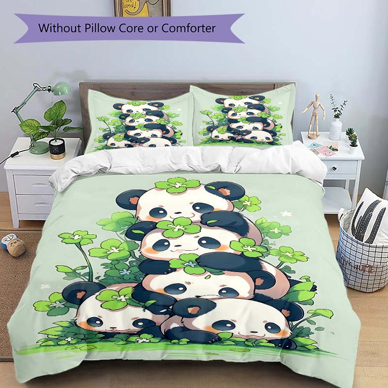 

3pcs Winning Pandas Printed Bedding Set, Soft and Comfortable Quilt Cover for Bedroom, Guest Room M104 135x200cm