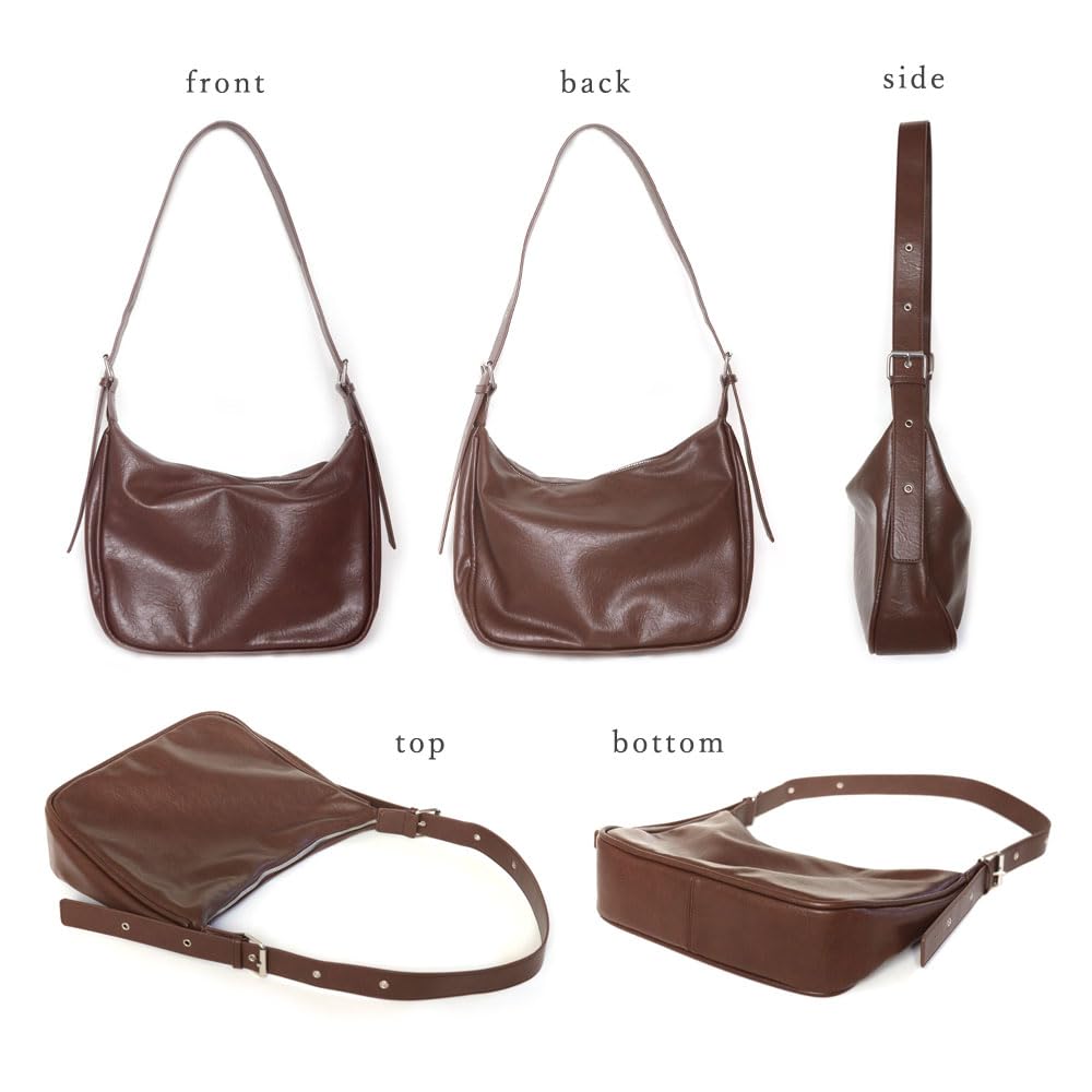 Ninon Women's Shoulder Bag, Crossbody Bag, Adult, Lightweight, Large Capacity, Shoulder Tote Bag, A4 Size, Washed PU Leather with Eyelets, Synthetic