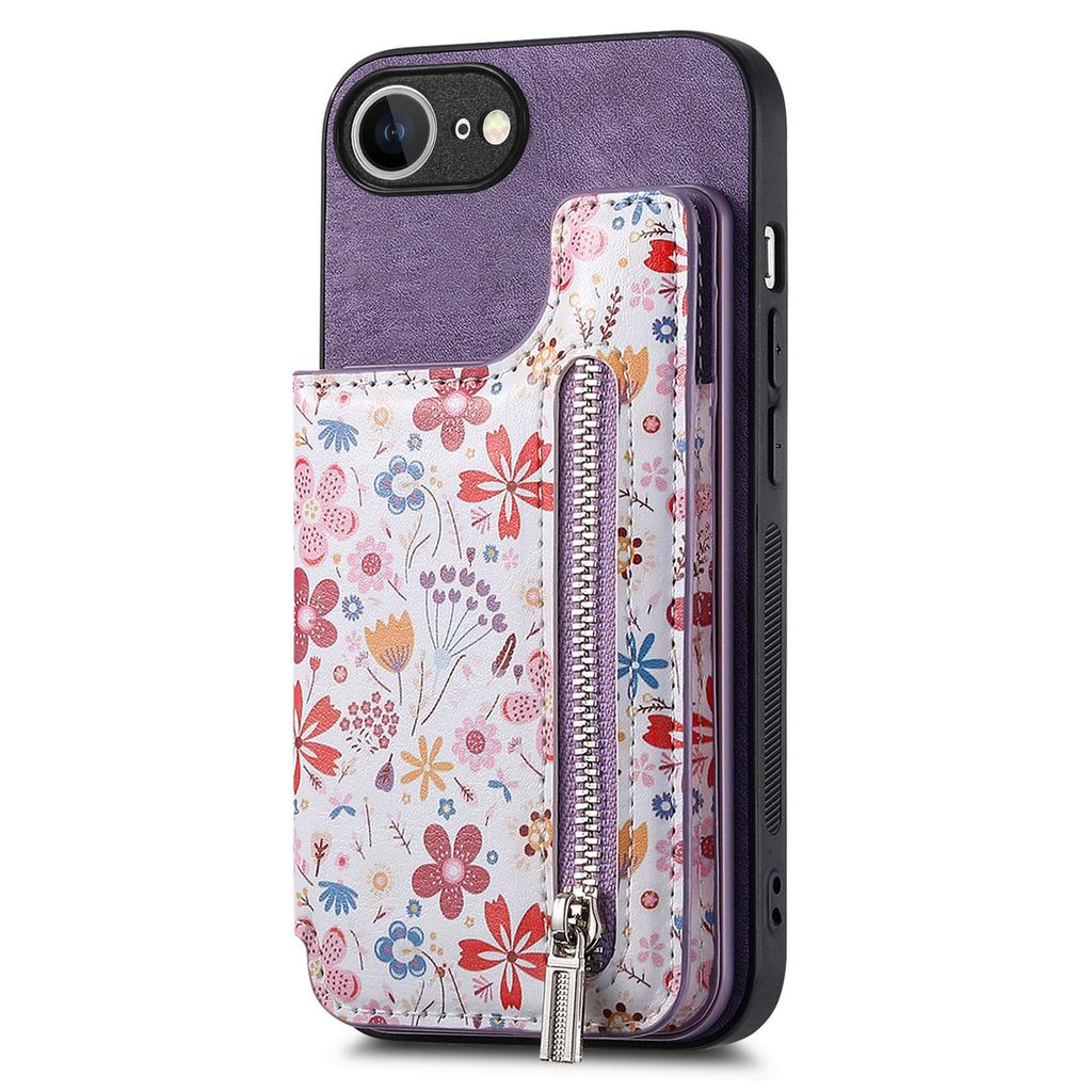 For iPhone 16e Leather Phone Cover with RFID Blocking Zipper Card Bag Kickstand