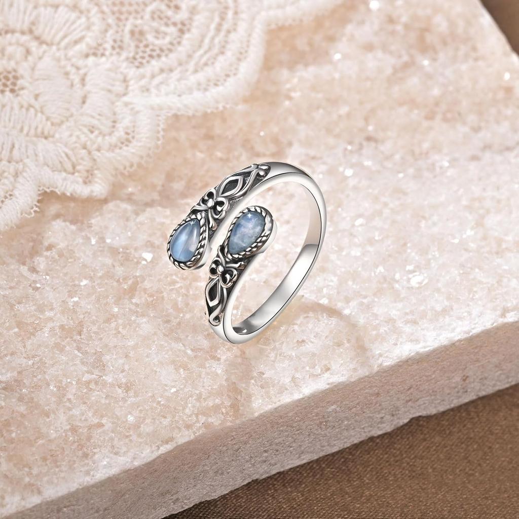 Moonstone Spoon Ring Fashion Victorian Vintage Embossed Bow Bosnian Ring
