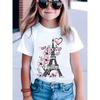 European Sizes Fashionable Heart Tower T-Shirt for Girls, Perfect for Casual Wear In Spring And Summer, Featuring a Stylish O-Neck Design
