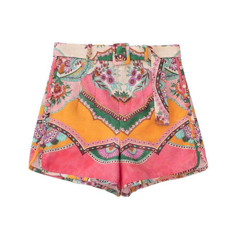 

Export Beautiful Women s Pants Elegance Button Printed Long Sleeves Shirt High Waist Shorts and Loose Pants Shorts XS