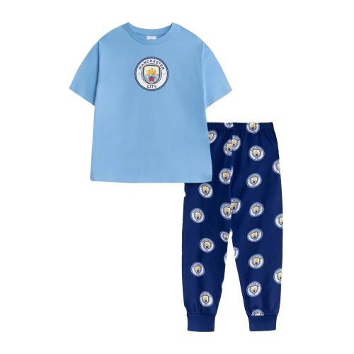 Manchester City FC Boys Crest Short-Sleeved Long Pyjama Set