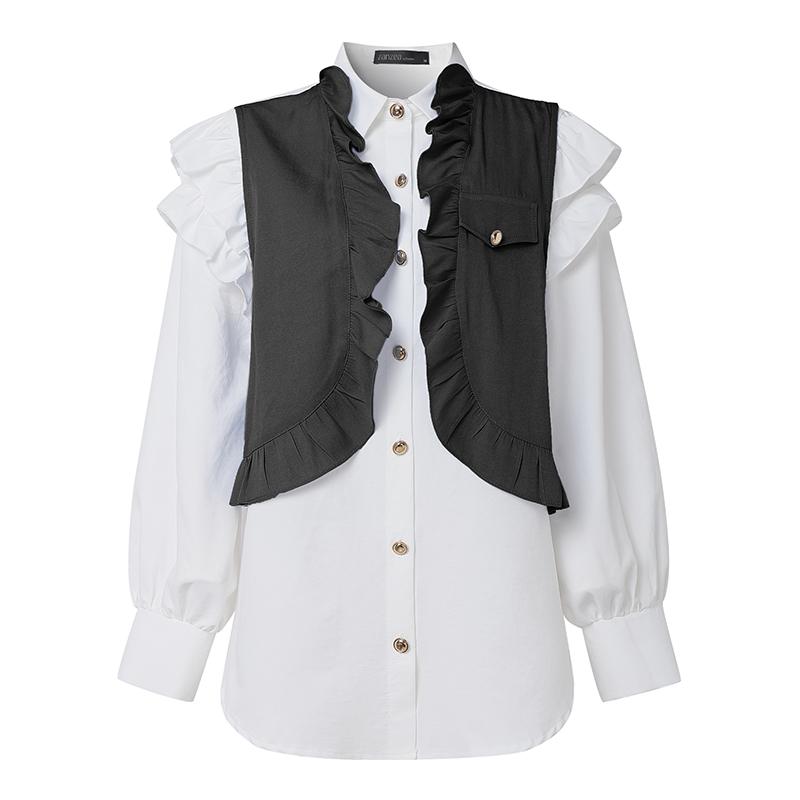 ZANZEA Women Casual Turn Down Collar Long Sleeve Patchwork Blouse