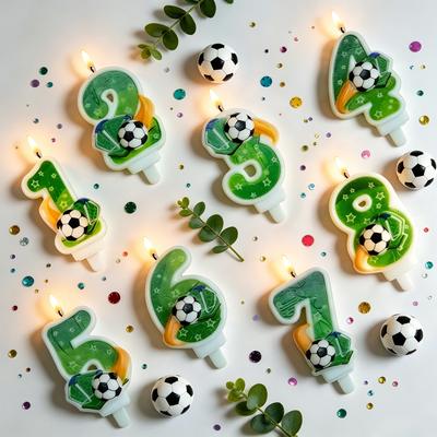 Green Soccer Football Number Candles 0-9 Cute Diy Birthday Cake Toppers Celebration Party Cake Decorations For Kids Soccer Fans