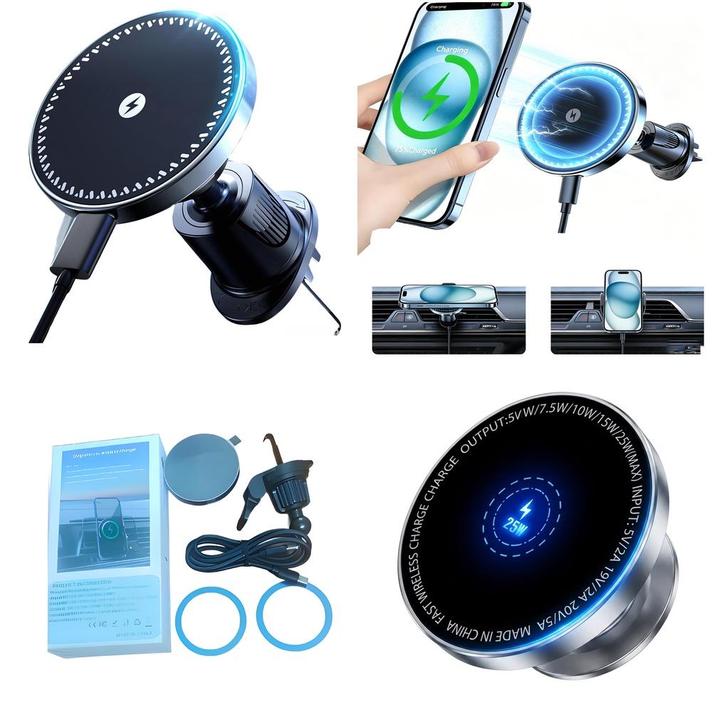 Powerful 25W 15W Magnetic Car Phone Holder Magnet Wireless Charger with Advanced Heat Dissipation Perfect for Major Models