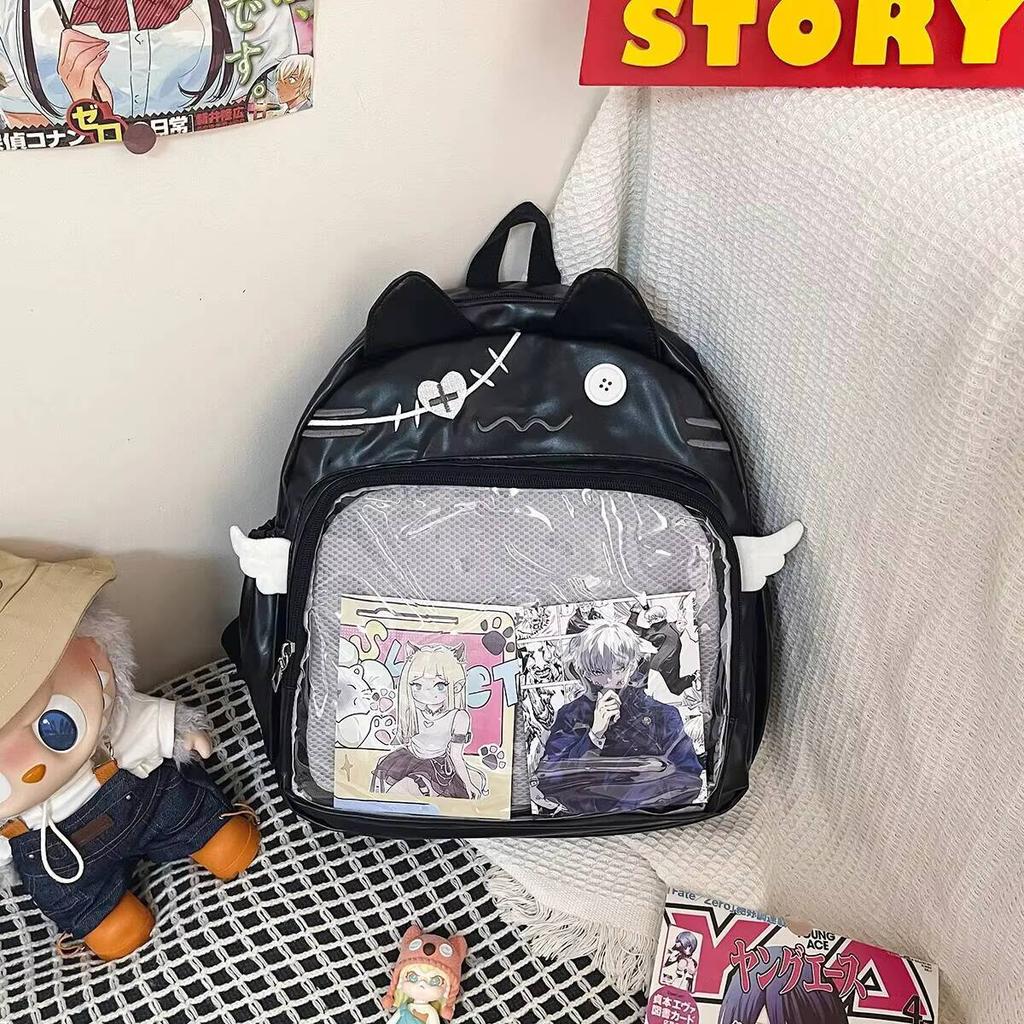 Y2K Emoji Cat Ita Backpack Cute Girls Transparent Rucksack Large Capacity Student DIY Display School Bag Fashion Travel Knapsack
