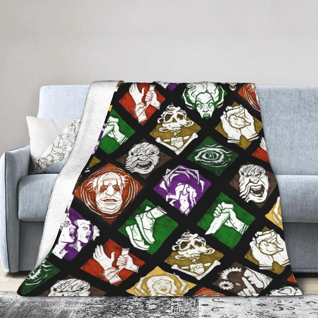 DBD Perks Deads by Daylights Horror Survival Videospiele Flanelldecken Vintage Überwurfdecke für Zuhause 125*100cm Teppichstück,