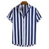 Camicia Casual da Uomo Estiva con Bottoni Stampa a Righe Verticali Blu e Bianche Manica Corta