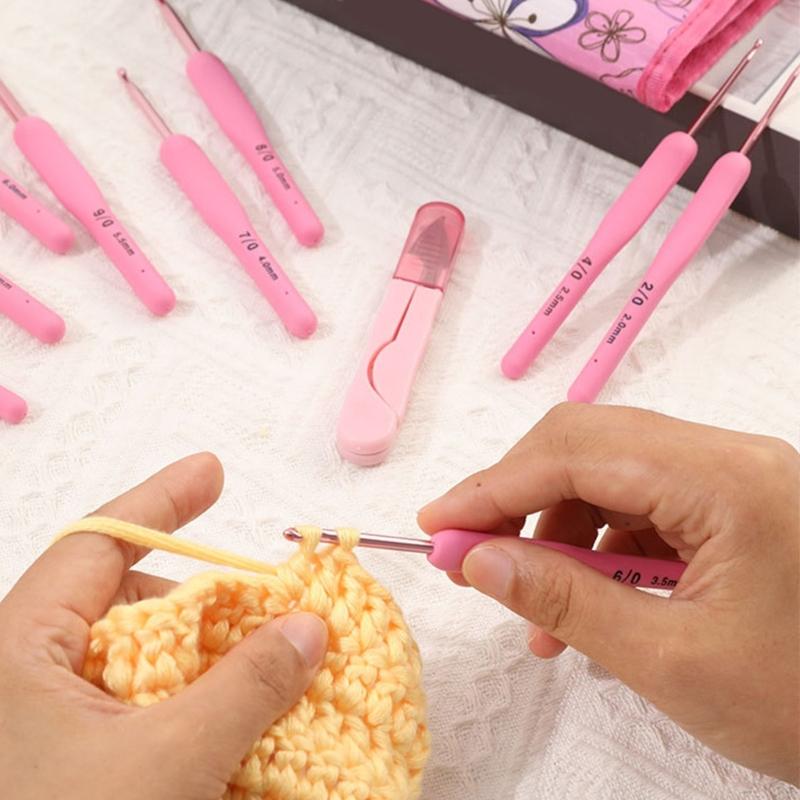 9Pcs Ergonomic Crochet Hook With Storage Case and Scissors 2.0mm-6.0mm Aluminum Crochet Needle For Beginner Knitting