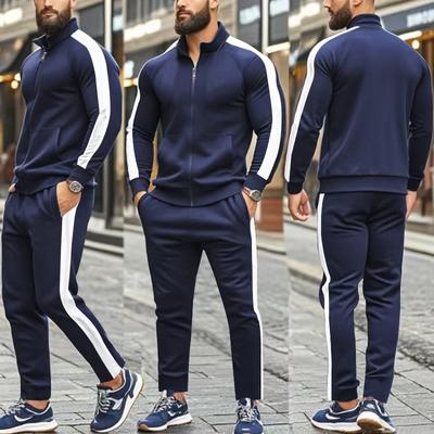 2025 Europe and The United States Spring and Autumn Outdoor New Leisure Men's Sports Suit Color Contrast Outdoor Men's 2 Pieces