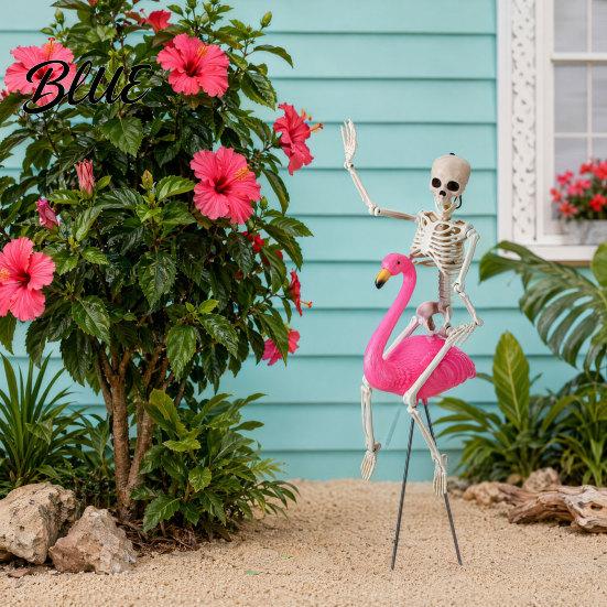 Halloween Lawn Decor with Cool Decoration Bird Pink Skeleton Flamingo Yard Art Figurines Posable Legs Spooky Outdoor Ornament for