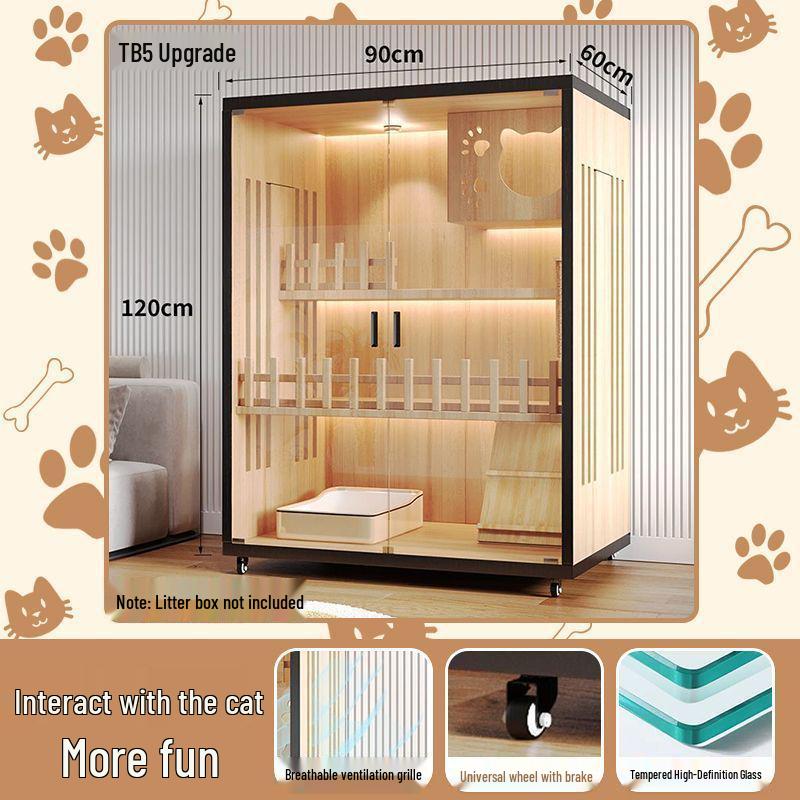 Wooden Indoor Cat Villa: Multi-Functional Pet Cabinet Shelter and Bed