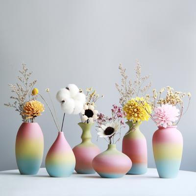 Modern Rainbow Prints Vase Colorful Ceramic Flower Vase 6 Design Desktop Mini Vase Home Decorative Centerpiece