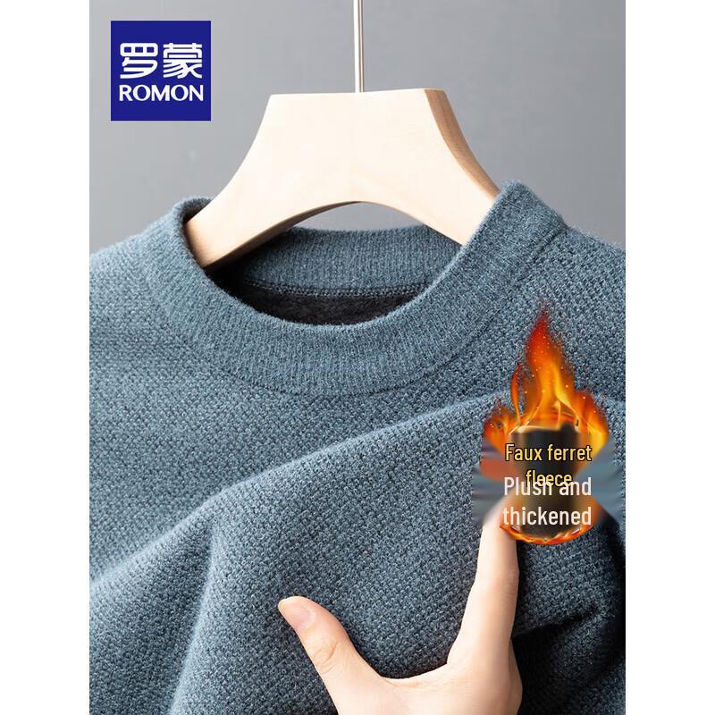 ROMON Men's Faux Mink Velvet Thermal Round Neck Knit Sweater