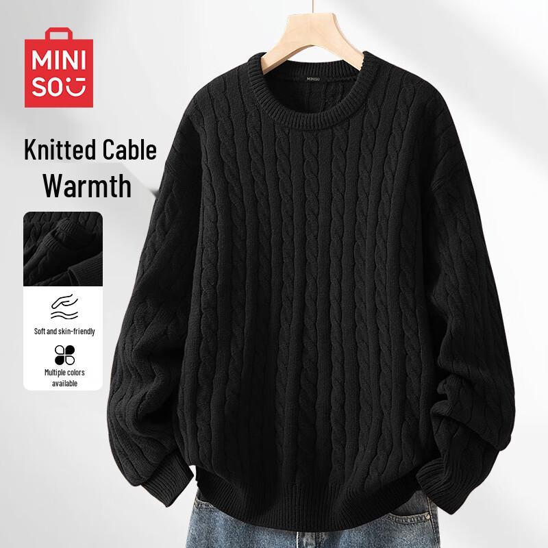 MINISO Men's Cable Knit Round Neck Sweater