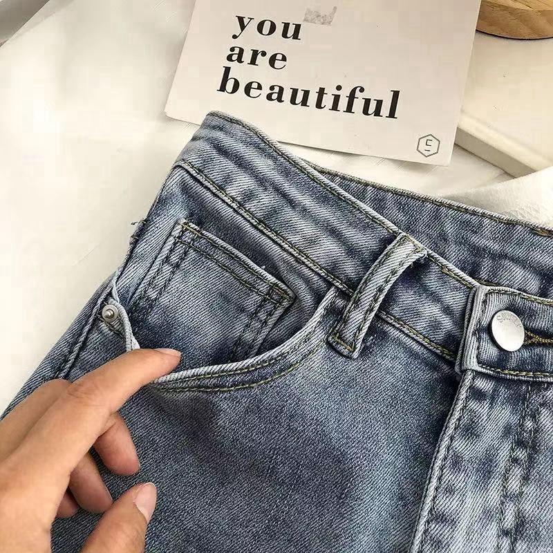 High Waisted Elastic Jeans for Female Students Micro Trumpet Wide Leg Pants Summer