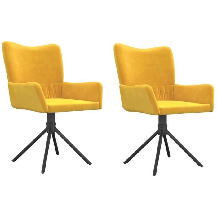 344816 vidaXL Chaises pivotantes de salle à manger 2 pcs Jaune Velours