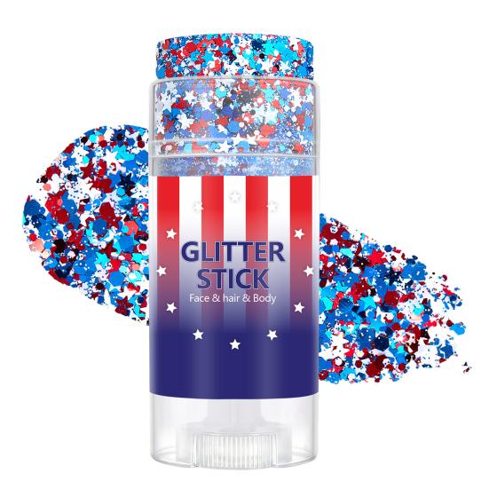 16G Hair Face Body Glitter Stick for Independence Day, Fourth of July Patriotic Red White Blue Glitter Stick, Makeup Accessory