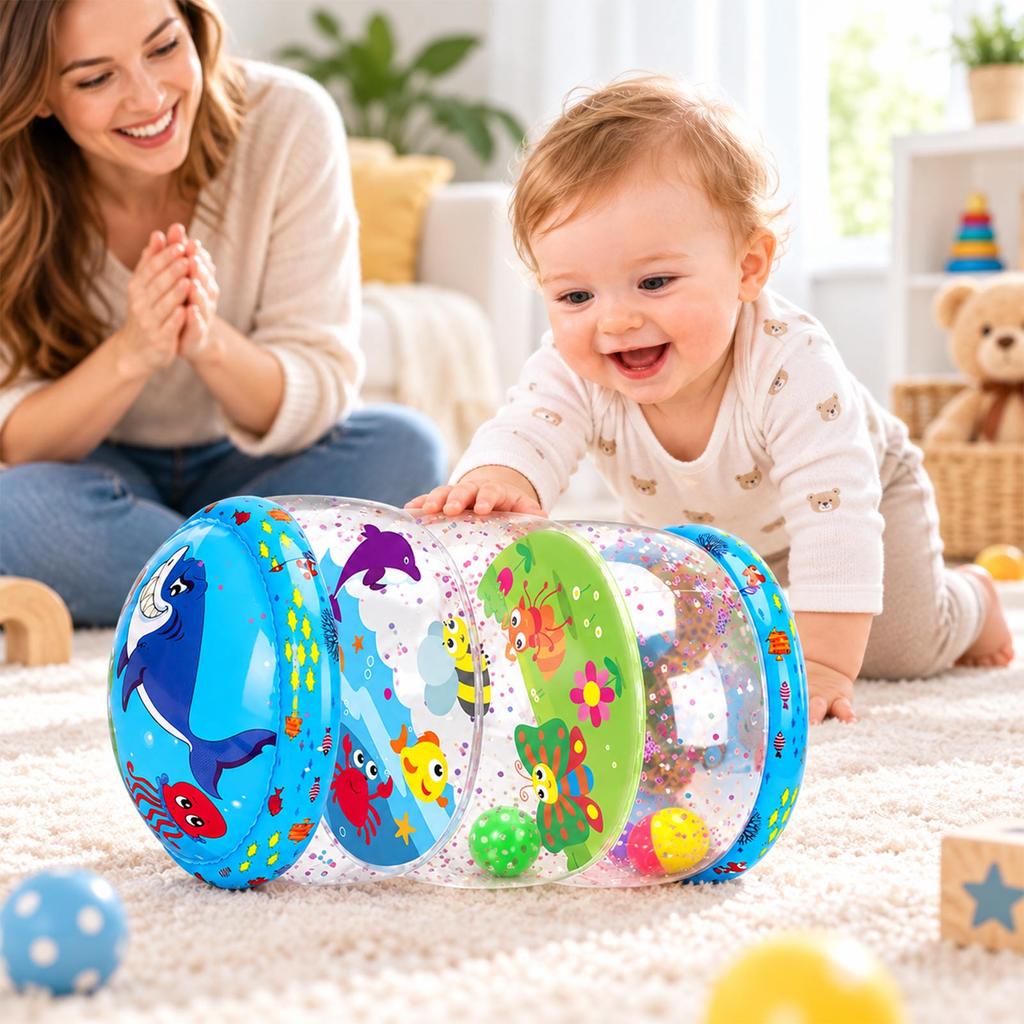 Inflatable Baby Crawling Training Roller, Plastic Support Roller to Help Infants Learn to Crawl