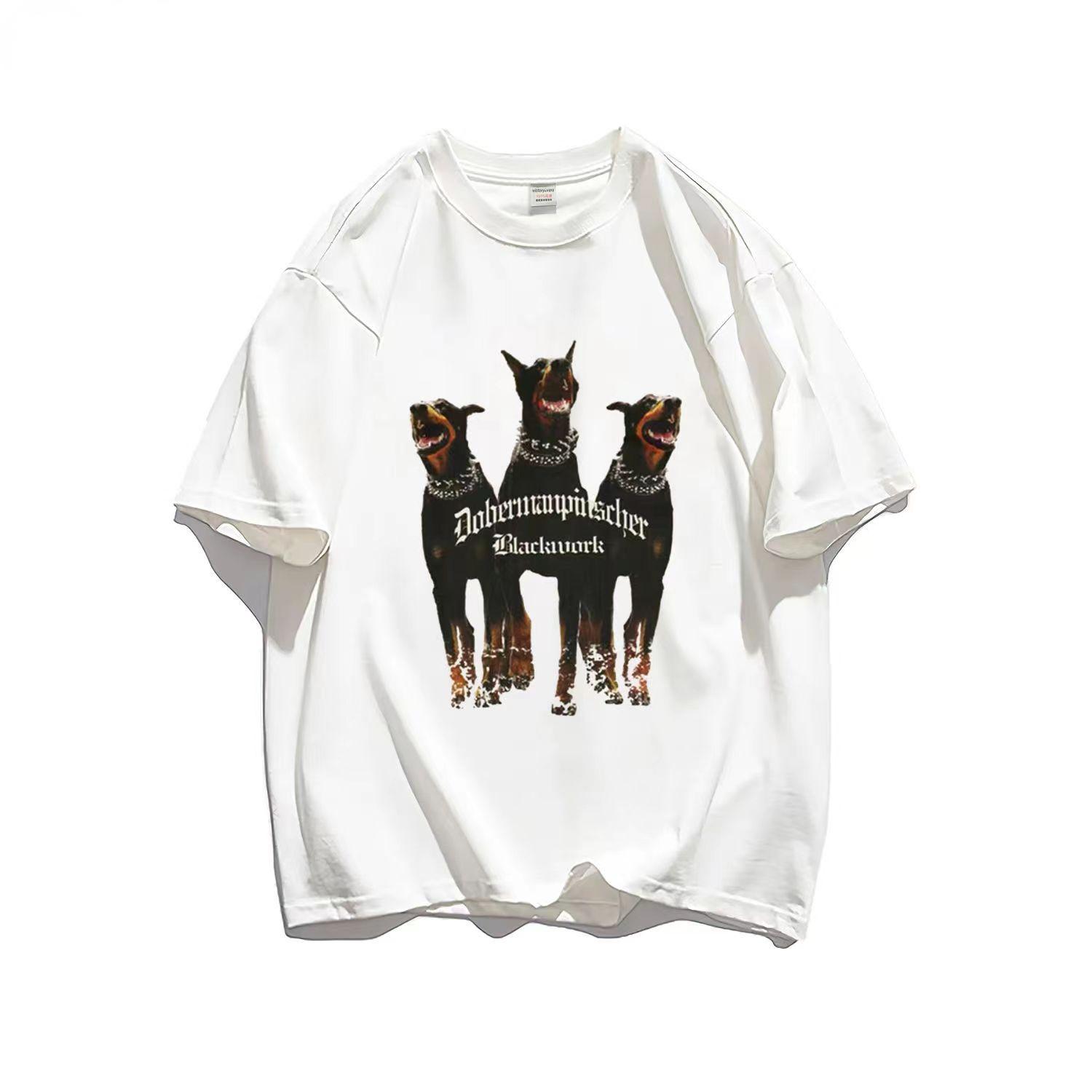 

Summer Men Cotton T-Shirt Fashion Tops Tees Male Casual Clothing Short Sleeve Streetwear Doberman Pattern Y2K T-shirt M