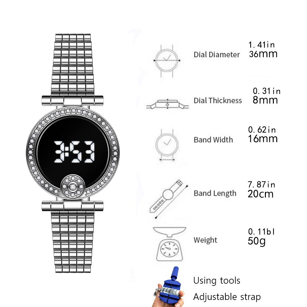New Fashion Women Watches Luxury Ladies Rhinestone LED Digital Watch Simple Round Dial Alloy Strap Women Wristwatch Reloj Mujer