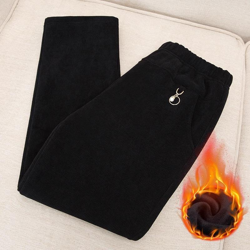 

Высококачественные вельветовые прямые брюки женские осенне-зимние оверсайз брюки для мамы флис толстые теплые повседневные брюки женские 8XL чёрный