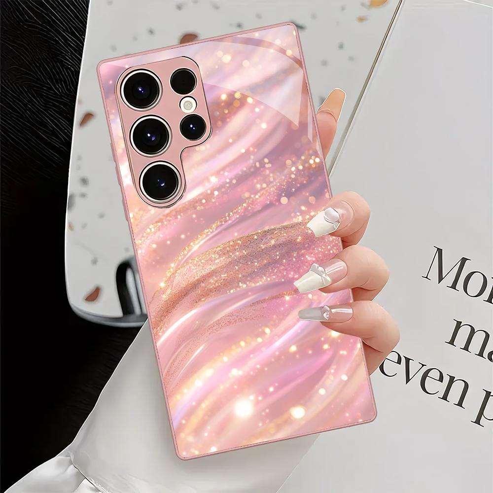 Rosa gemustertes Glas-Handyhülle geeignet für Samsung Galaxy S26 S25 S24 S23 S22 S20 FE/Ultra/Plus stoßfeste Rückabdeckung