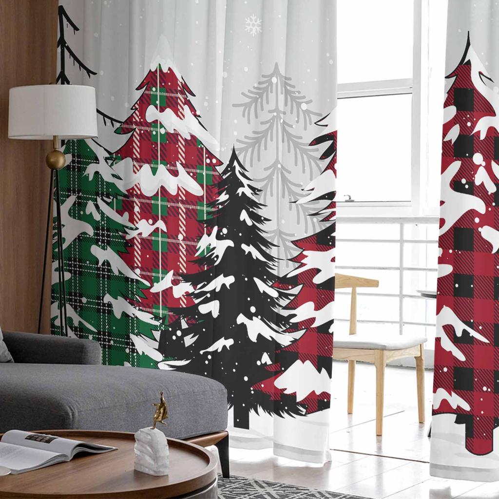Christmas And Winter Trees Curtains For Living Room Bedroom Home Decoration Window Voile Tulle Curtain Drapes