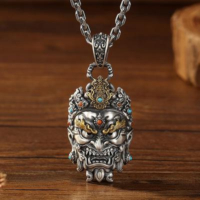 New Chinese Trend Vajra Yaksha Mask Pendant Gothic Retro Men's Fashion Luxury Amulet Tibetan Style Jewelry