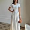 2025 Summer Women's Round Neck Solid Color Short Sleeve Commute Dress