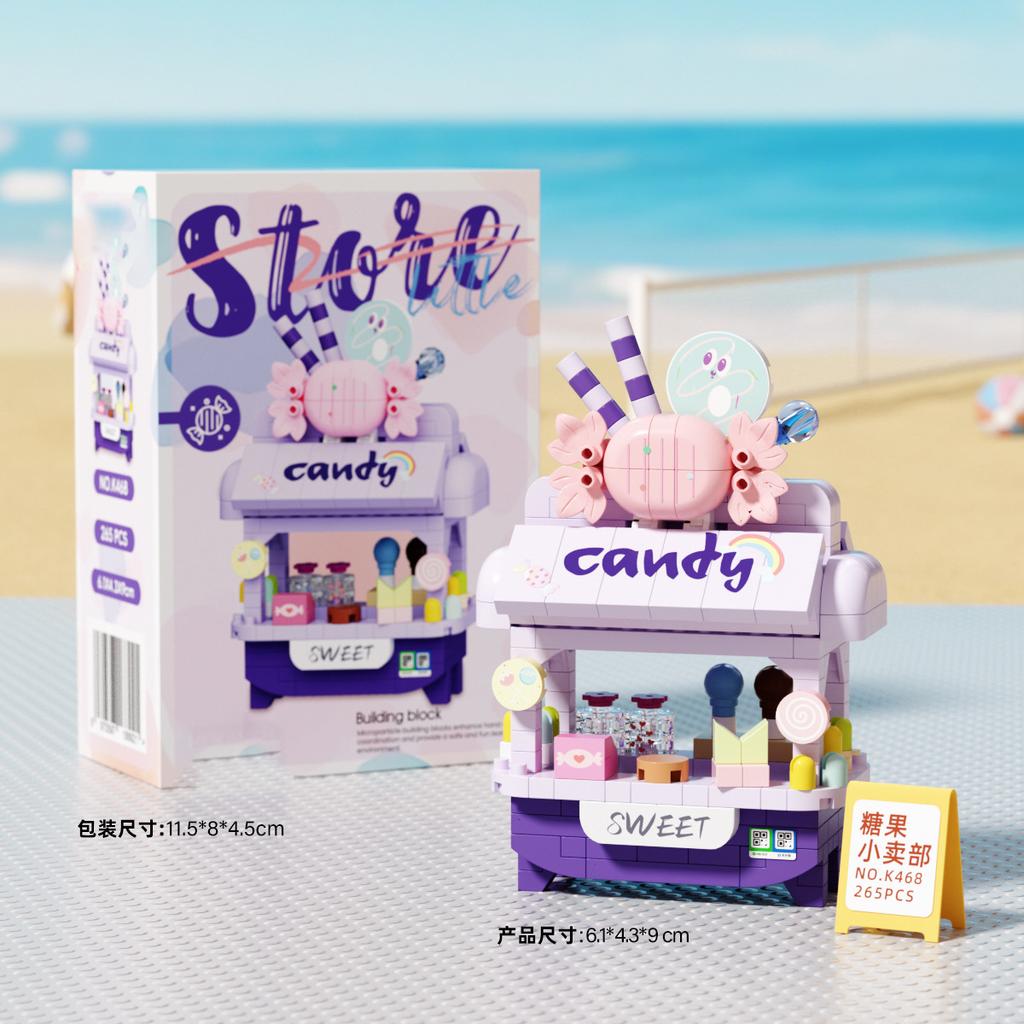 Creative Building Toys Street View Store Model Kits Ice Cream Fruit Cart DIY Micro Particles Blocks Educational Gifts for Adults