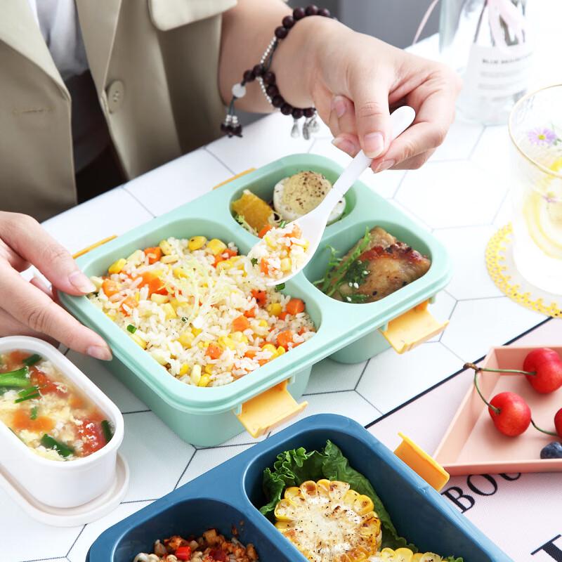 Portable 3-Compartment Plastic Lunch Box with Spoon