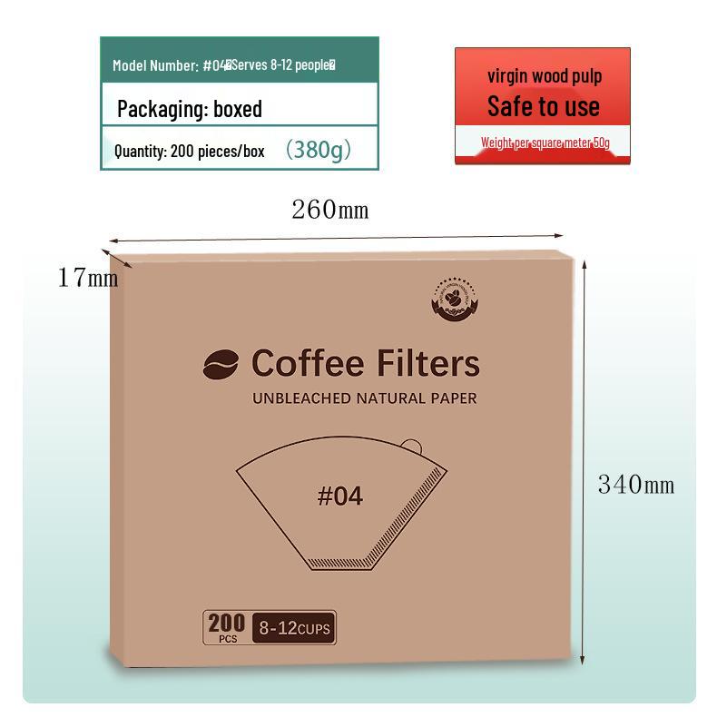 Fan-Shaped Hand-Pour Coffee Filter Paper, Raw Wood Pulp, V60 Type 04, Hanging Ear Design