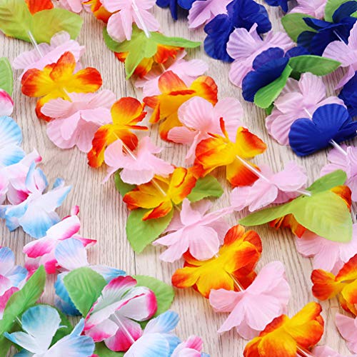 LIOOBO Hawaiian Leis, Set of 12 Colorful Artificial Flower Necklace Garland for Tropical Parties, Beach Hula Dance, and Costume Accessories