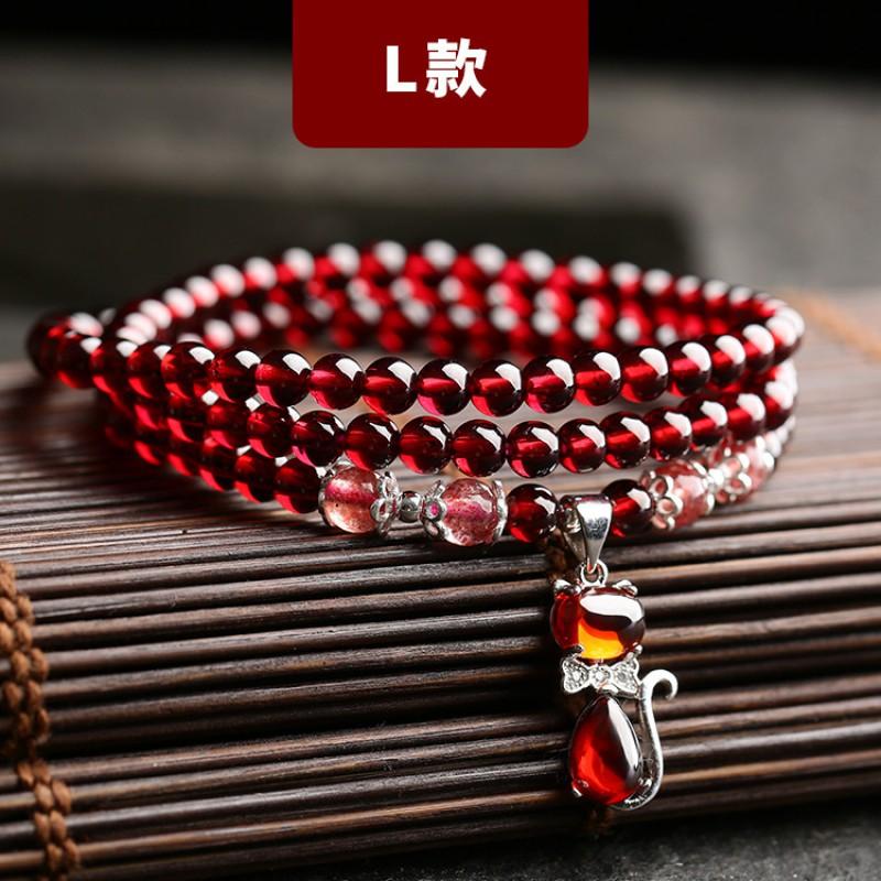 Natural Garnet Stone Bracelet Women Ethnic Style Handmade Crystal Jewelry Bohemian Three-Row Beaded Wrap