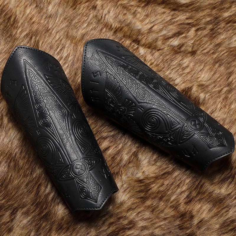 Medieval Retro Embossed Wristband Cosplay Stage Prop Knight Armguard Costume Matching Genuine Leather Embossed Arm Armor