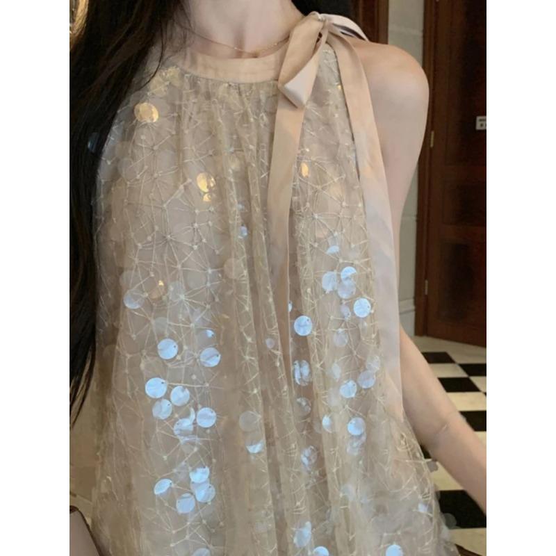 Francouzský flitr 2000 Vintage šaty Y2k Ženy Plážový styl Mini šaty bez rukávů 2024 Léto Nové Slim Fit Krátké šaty na párty