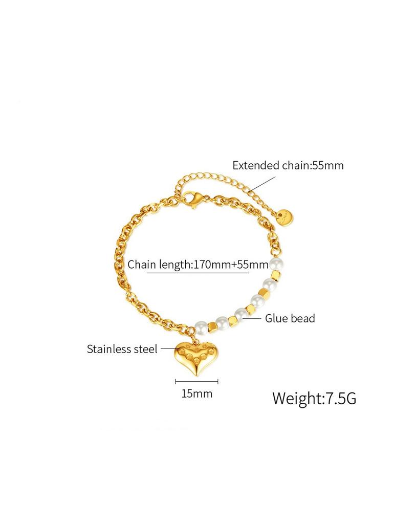 1 Pc Stainless Steel Dainty Zircon Bracelet Trendy Heart Zircon Bracelets 18K Gold Plated Heart Charm Bracelets Women Zircon Gift