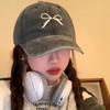 Bow Embroidered Baseball Cap Women's Spring New Washed Retro Wide-brimmed Face-covering Cap