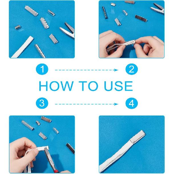 PH PandaHall 42pcs Crimp Fasteners 6 Sizes Ribbon Ends Platinum Leather Ribbon Crimps Brass Belt Buckle End Tip for Clothes DIY Leather Craft Belt