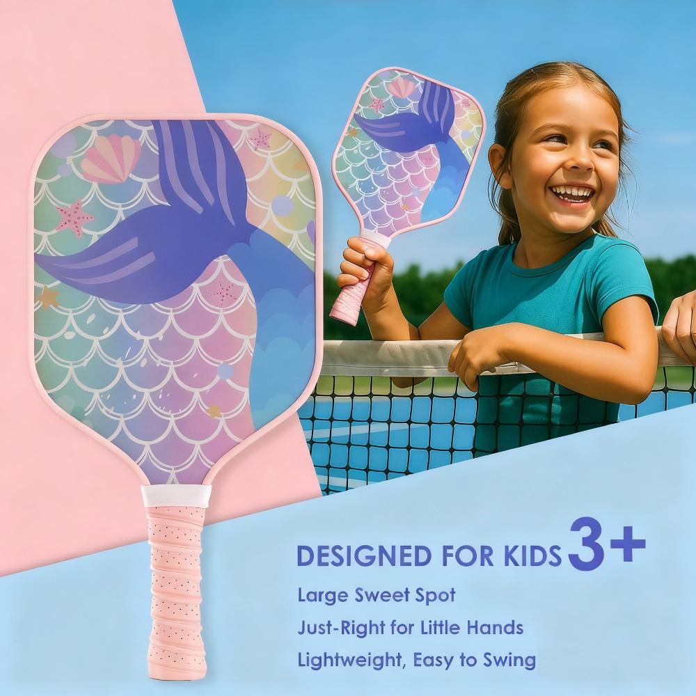 Mermaid Cat Pickleball Paddle Toys with 2 Pickleballs Kids Sports Paddle Toys  Gifts