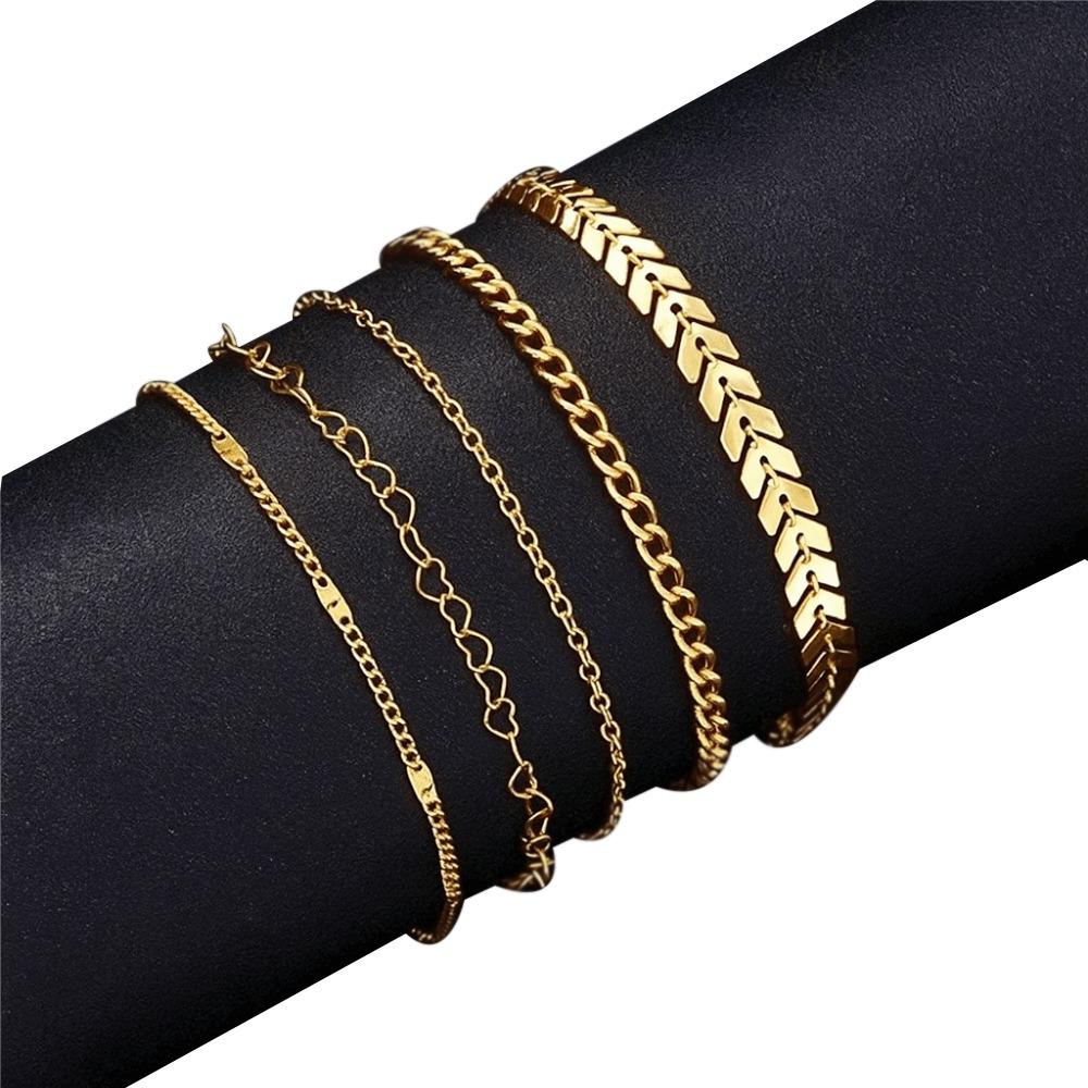 4Pcs/5Pcs Multilayer Heart Charm Anklet Pearl Charm Anklet  Women Girl Jewelry Accessories