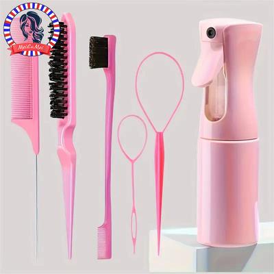 Conjunto de Escovas de Cabelo Frasco de Spray para Cabeleireiro Laço para Trançar Cabelo Pente de Cabo Fino Escova para Desfiar Cabelo Escova de Cabelo para Controle de Baby Hair