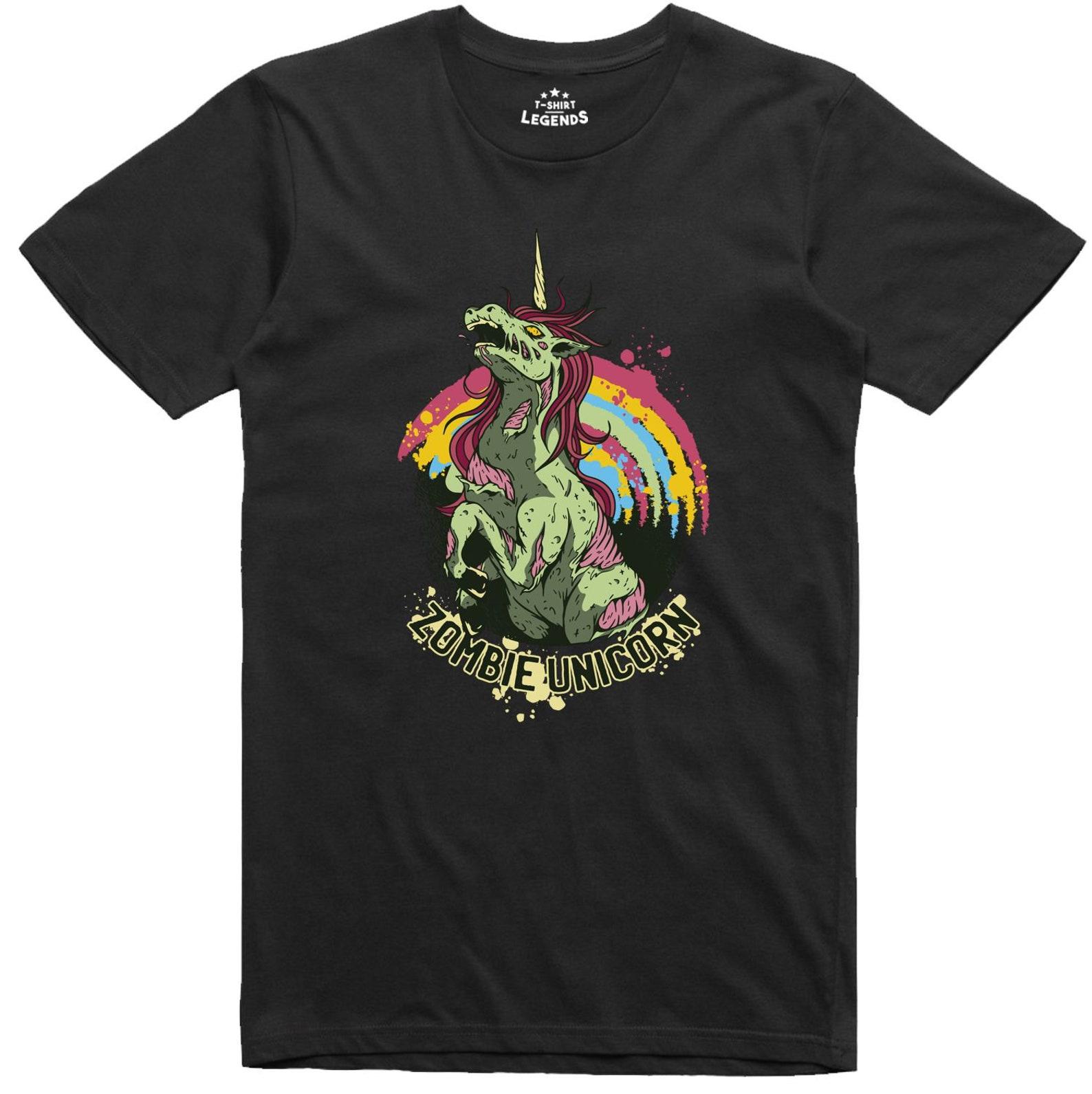 Zombie Unicorn Horror Halloween Gothic Print Design 100% Cotton T Shirtn L